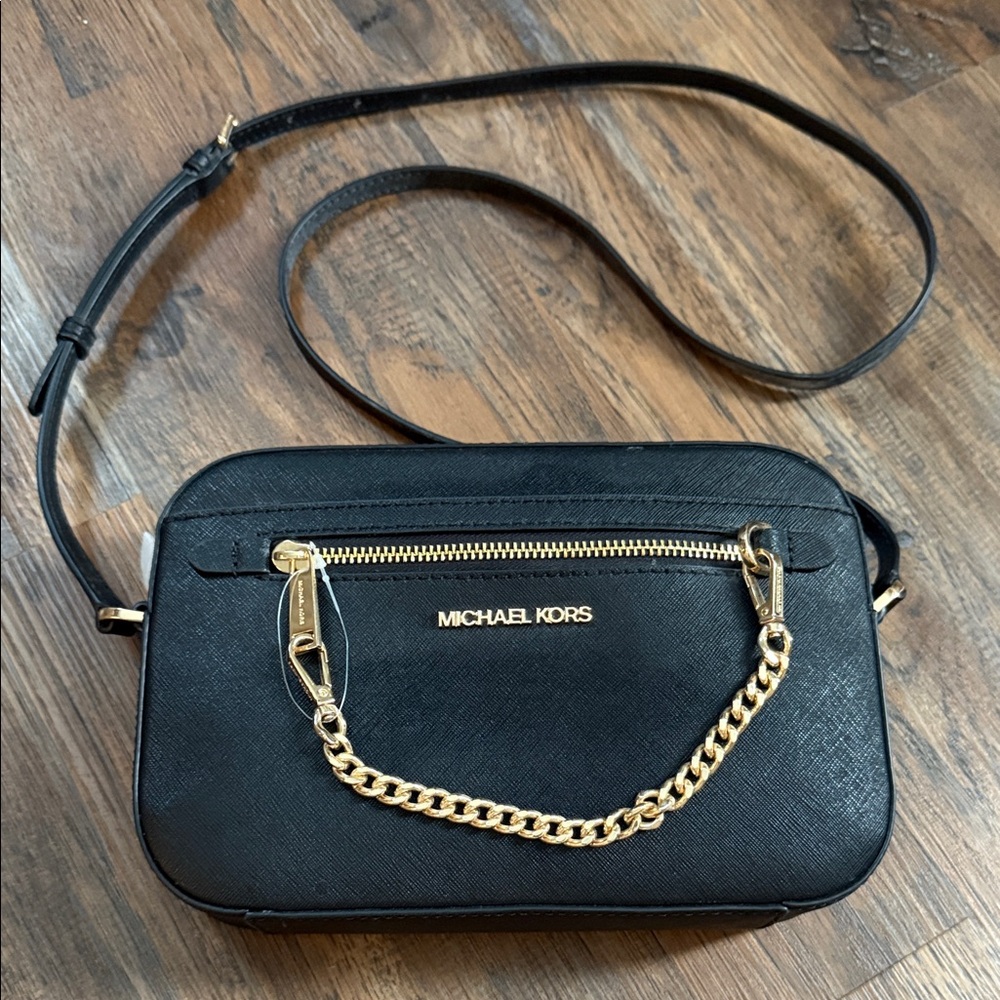 Michael Kors Black and Gold Chain Crossbody Bag